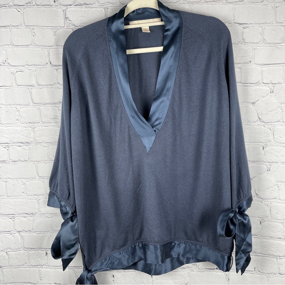 Stella McCartney Navy Satin-Trim V-Neck Sweater - Picture 3 of 15